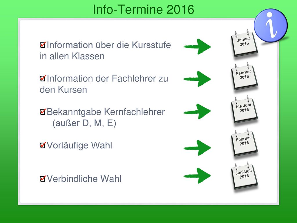 Info-Termine 2016 Information über die Kursstufe in allen Klassen