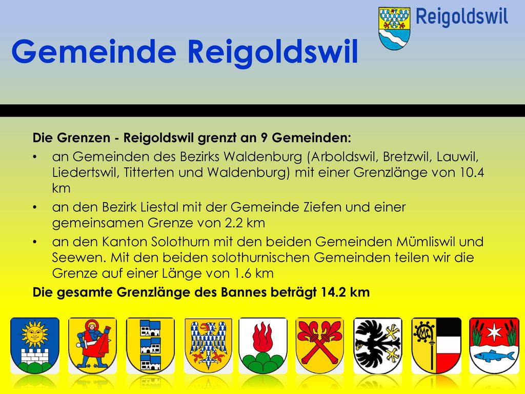 Gemeinde Reigoldswil Die Grenzen - Reigoldswil grenzt an 9 Gemeinden: