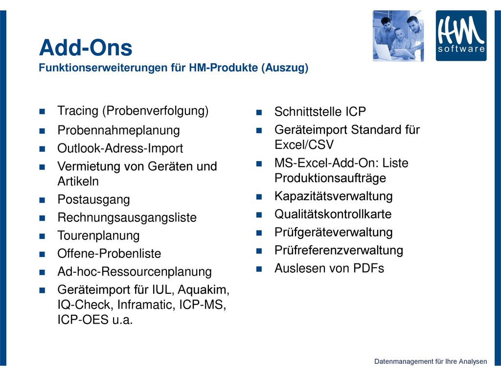 Add-Ons Funktionserweiterungen für HM-Produkte (Auszug)
