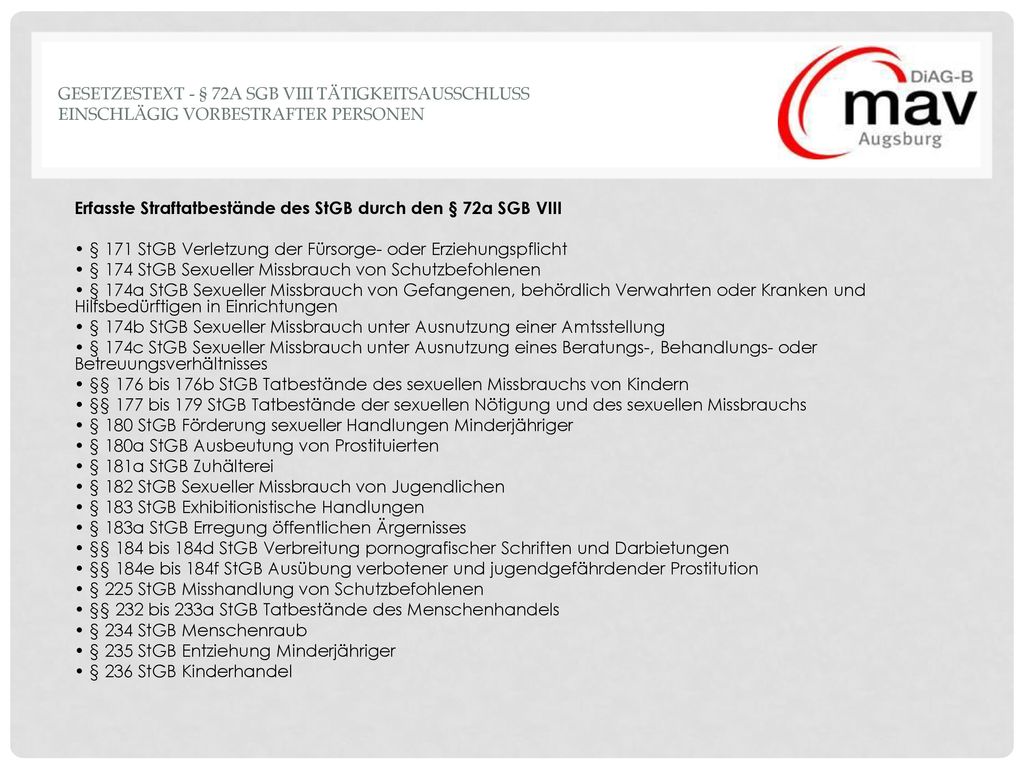 Gesetzestext - § 72A sgb viii tätigkeitsausschluss einschlägig vorbestrafter Personen