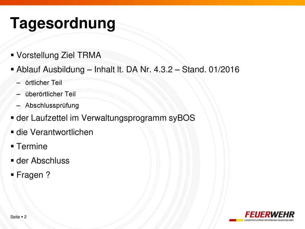 Tagesordnung Vorstellung Ziel TRMA