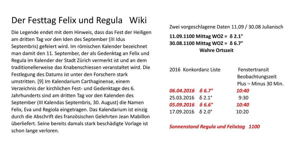 Der Festtag Felix und Regula Wiki