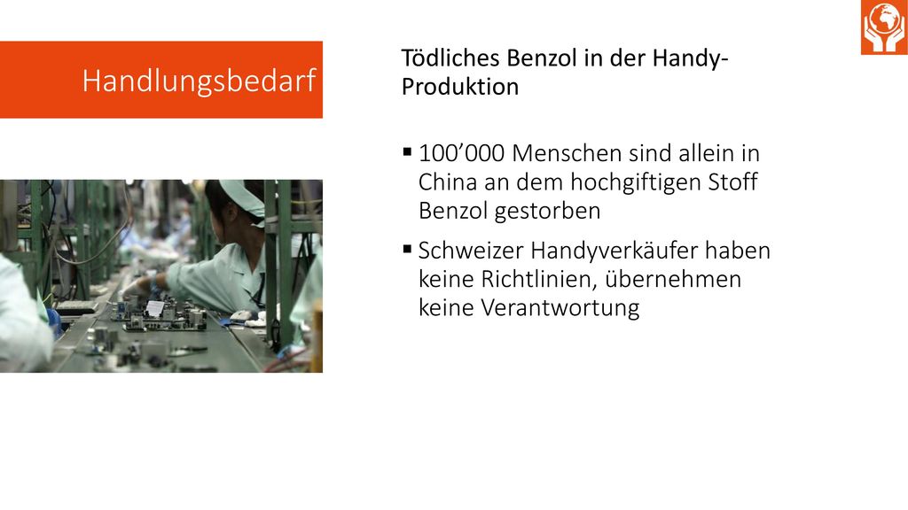 Handlungsbedarf Tödliches Benzol in der Handy- Produktion