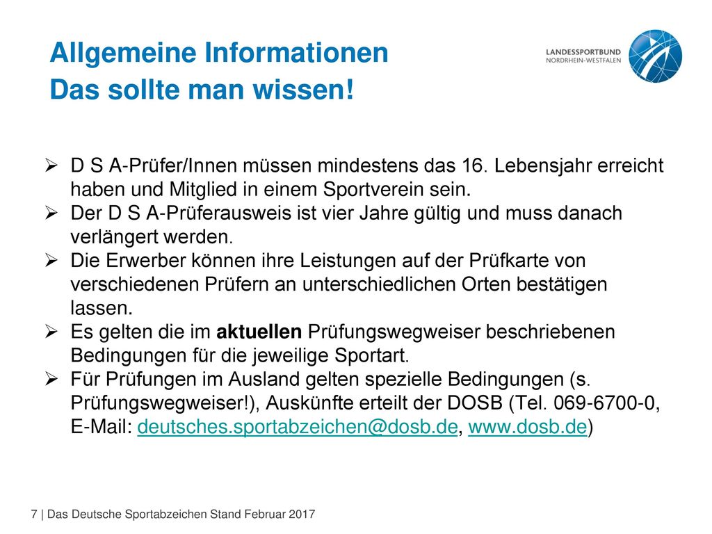 Allgemeine Informationen Das sollte man wissen! des D S A