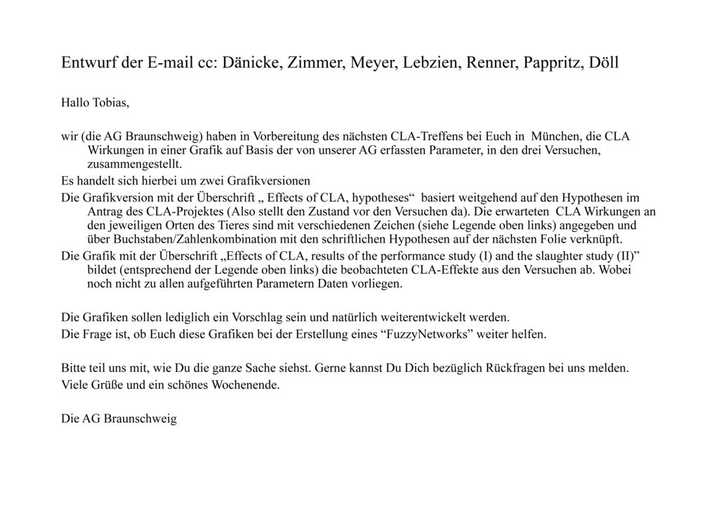 Entwurf der  cc: Dänicke, Zimmer, Meyer, Lebzien, Renner, Pappritz, Döll