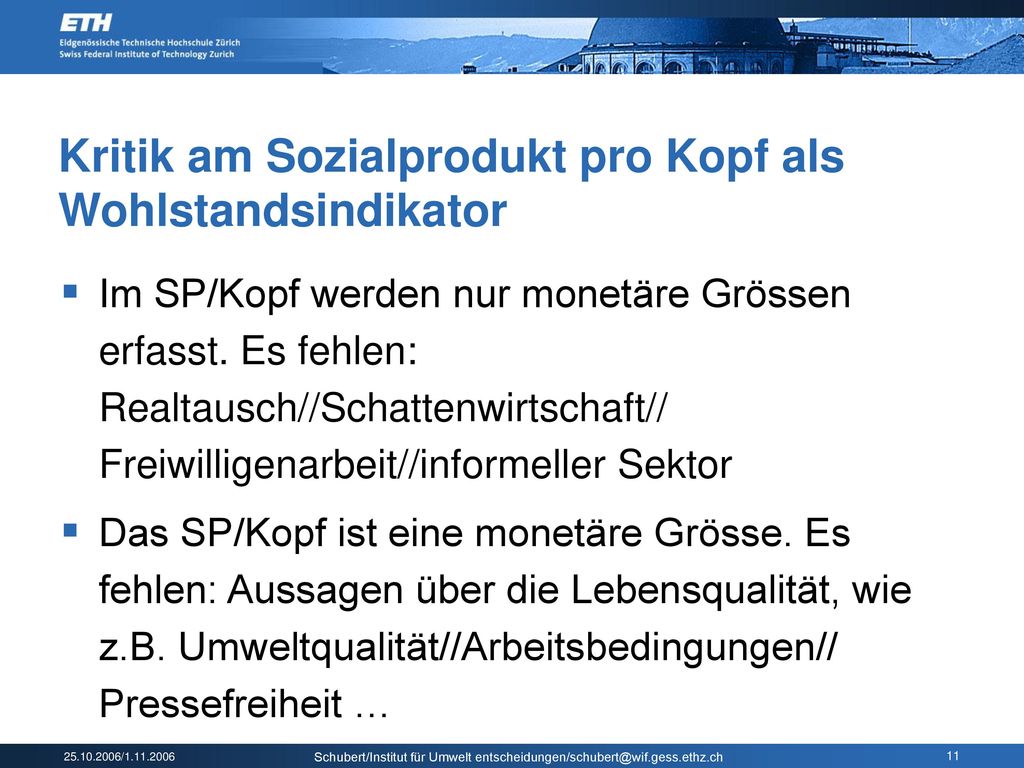 Kritik am Sozialprodukt pro Kopf als Wohlstandsindikator