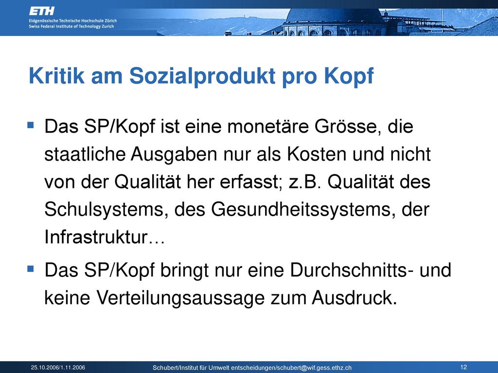 Kritik am Sozialprodukt pro Kopf
