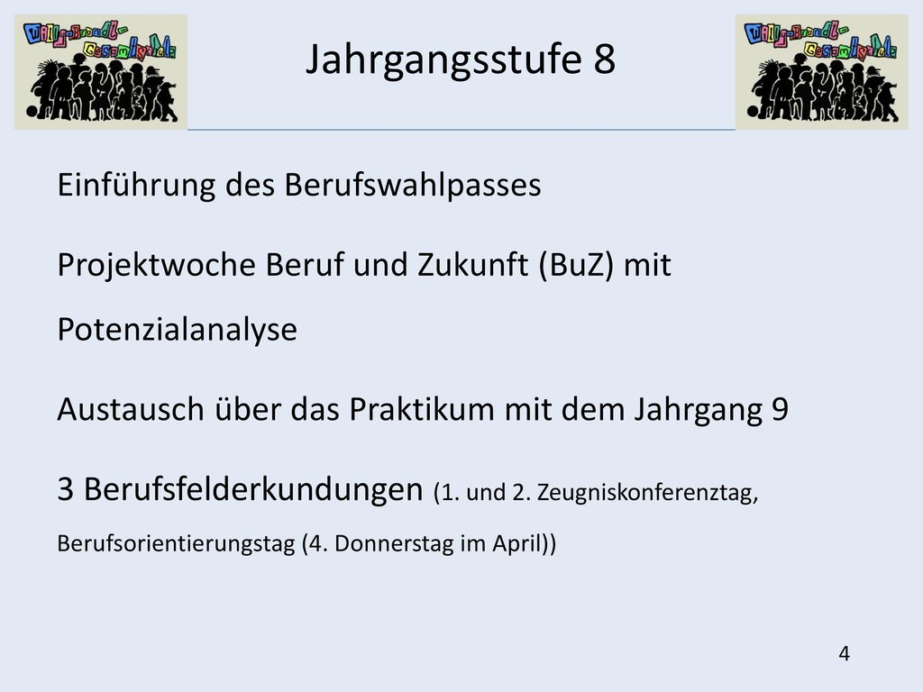 Jahrgangsstufe 7 Berufsorientierungstag (4. Donnerstag im April)