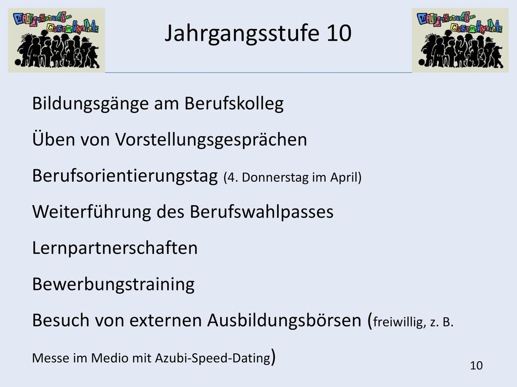 Jahrgangsstufe 9 Berufsorientierungsnachmittage (4) (2. Halbjahr)