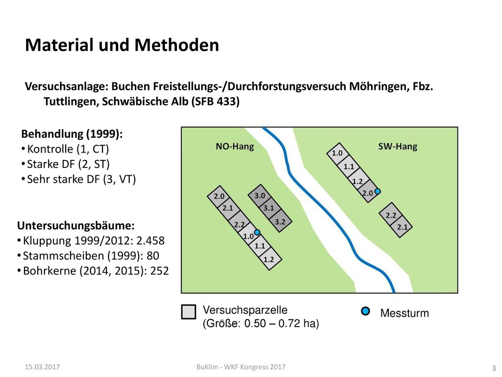 Material und Methoden Versuchsanlage: Buchen Freistellungs-/Durchforstungsversuch Möhringen, Fbz. Tuttlingen, Schwäbische Alb (SFB 433)