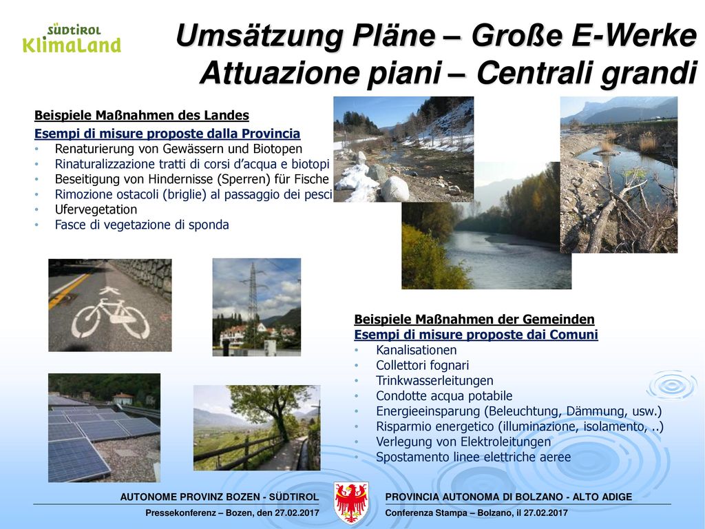 Umsätzung Pläne – Große E-Werke Attuazione piani – Centrali grandi