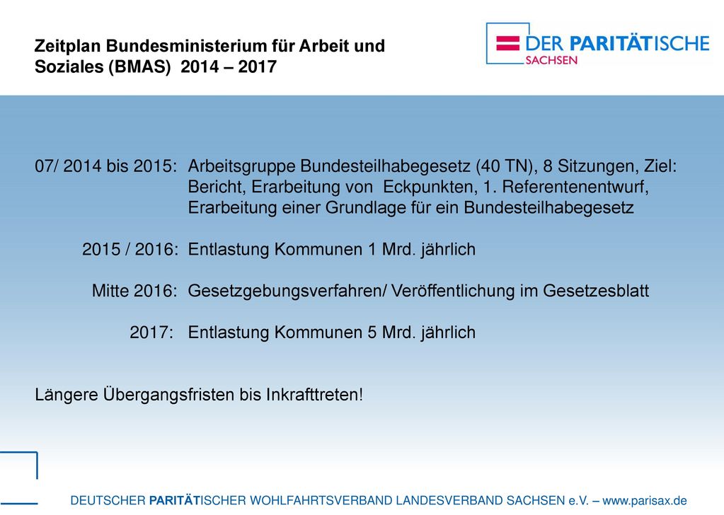 Zeitplan Bundesministerium für Arbeit und Soziales (BMAS) 2014 – 2017