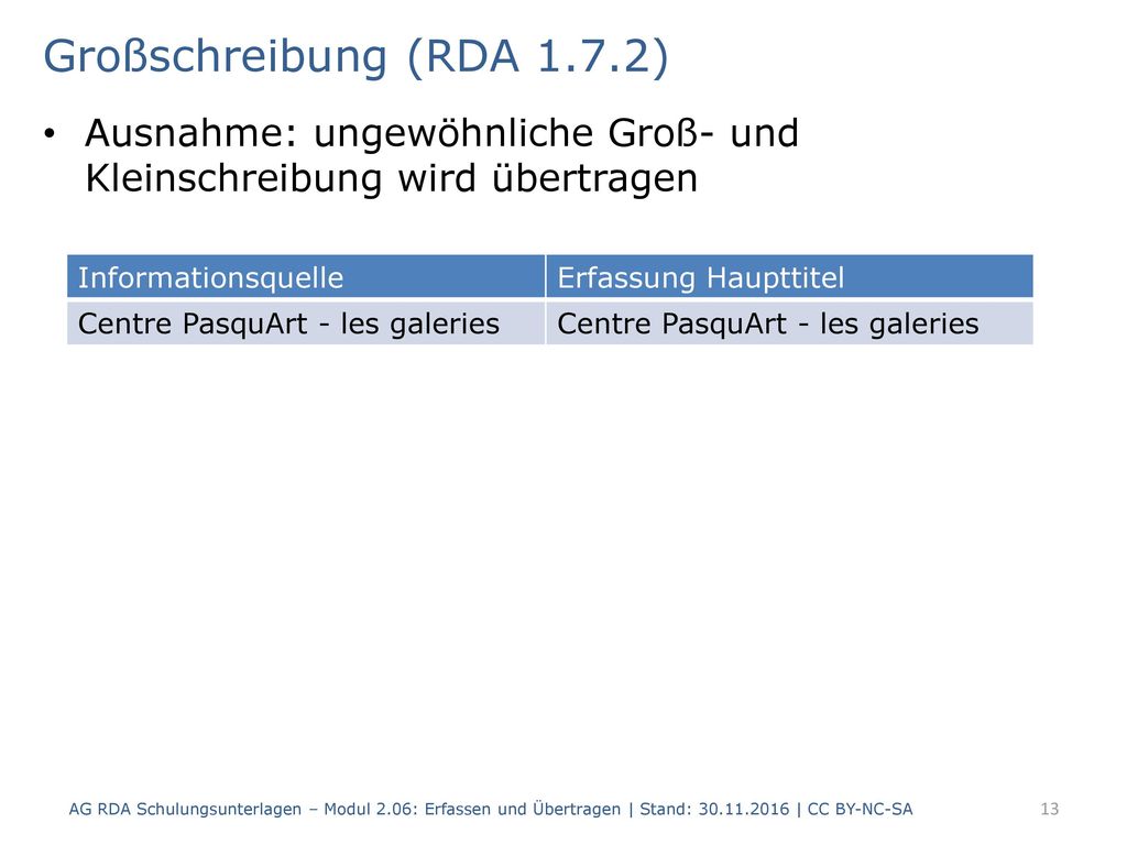 Großschreibung (RDA 1.7.2) Ausnahme: ungewöhnliche Groß- und Kleinschreibung wird übertragen. Informationsquelle.