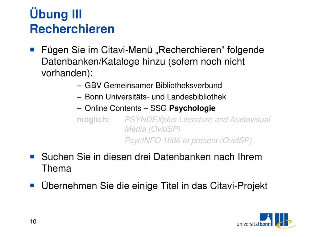 Übung IV Import aus Datenbanken/Katalogen