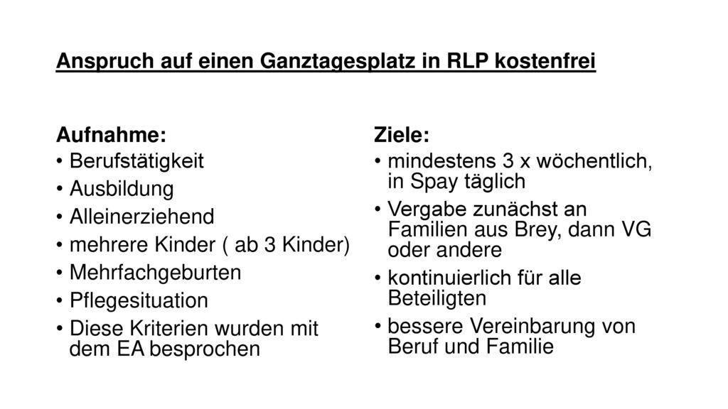 Anspruch auf einen Ganztagesplatz in RLP kostenfrei