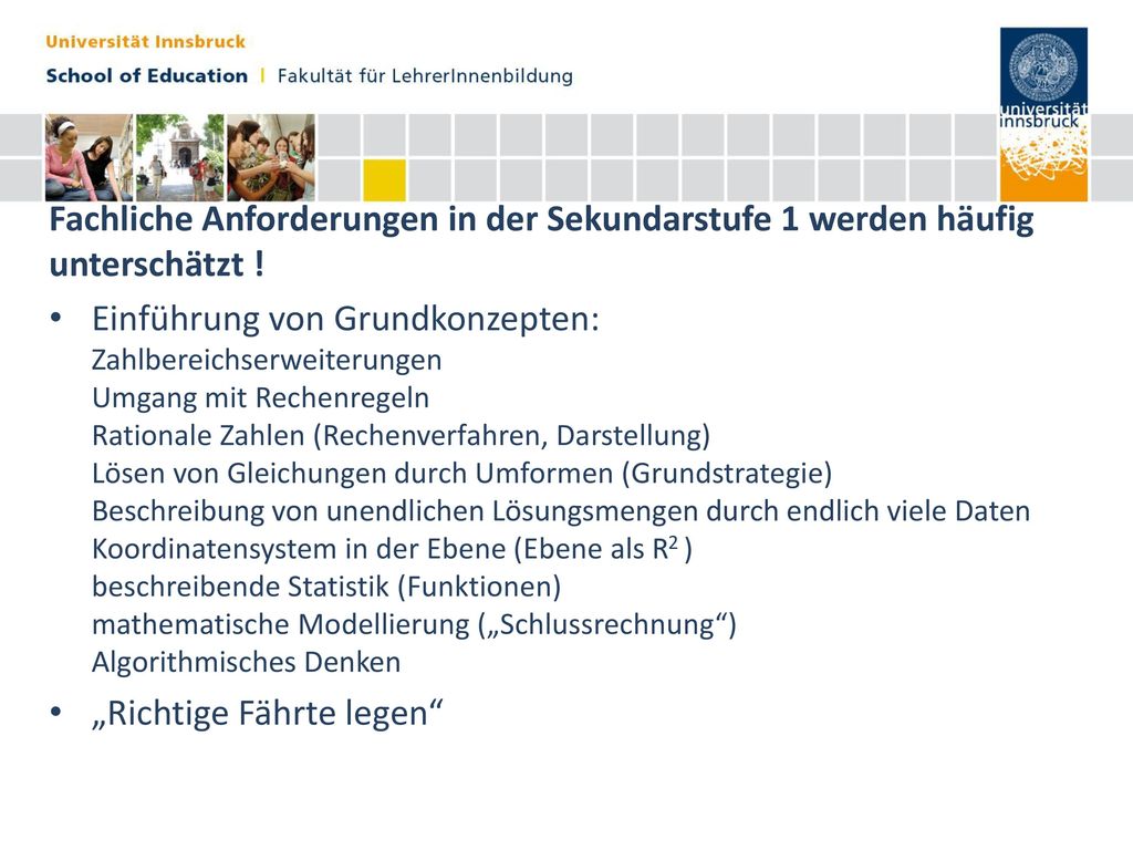 Fachliche Anforderungen in der Sekundarstufe 1 werden häufig unterschätzt !