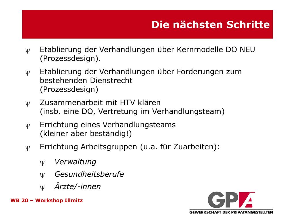 Die nächsten Schritte Etablierung der Verhandlungen über Kernmodelle DO NEU (Prozessdesign).