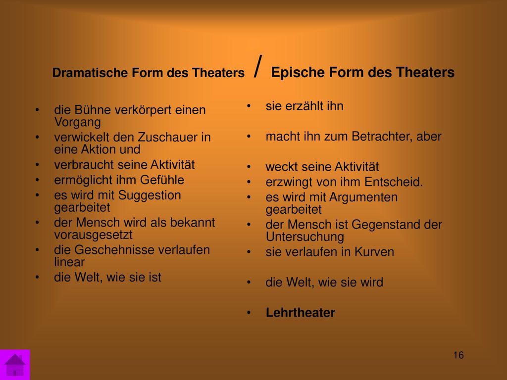 Dramatische Form des Theaters / Epische Form des Theaters