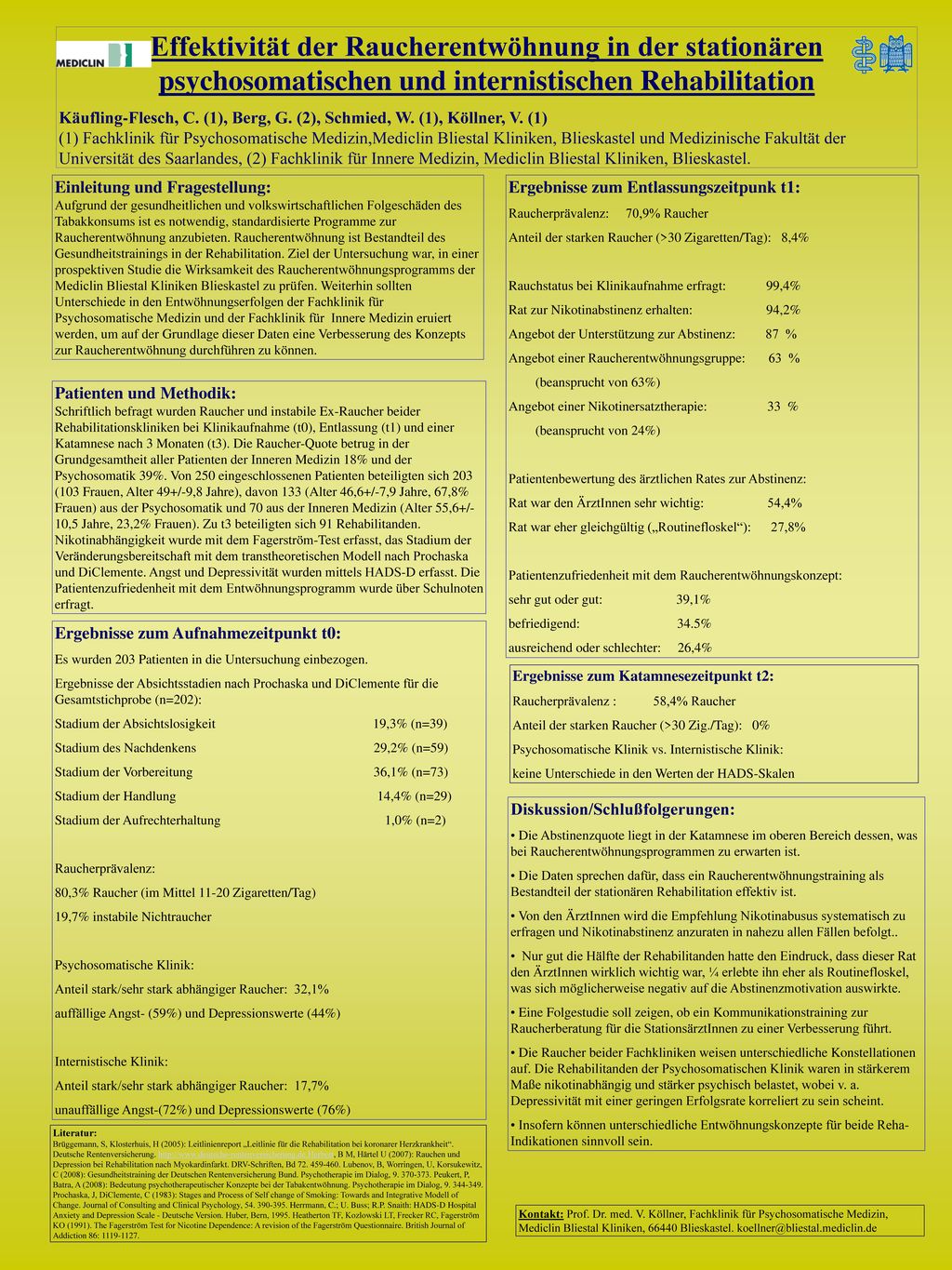 Effektivität der Raucherentwöhnung in der stationären psychosomatischen und internistischen Rehabilitation