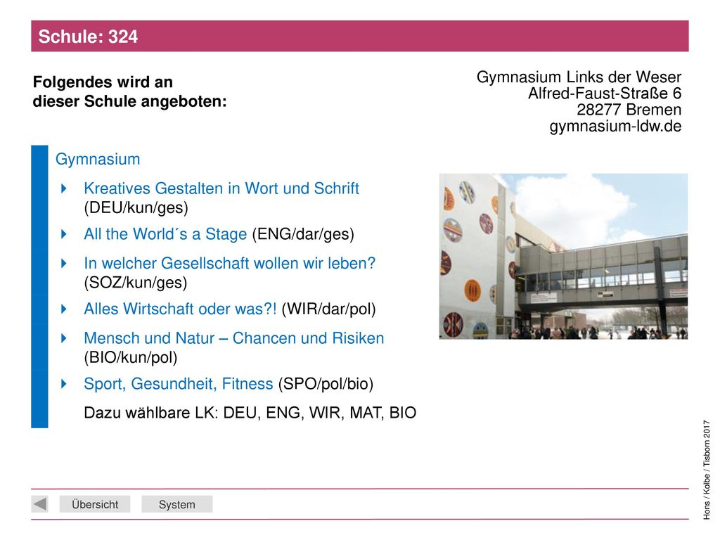 Schule: 324 Gymnasium Links der Weser Alfred-Faust-Straße Bremen gymnasium-ldw.de. Gymnasium.