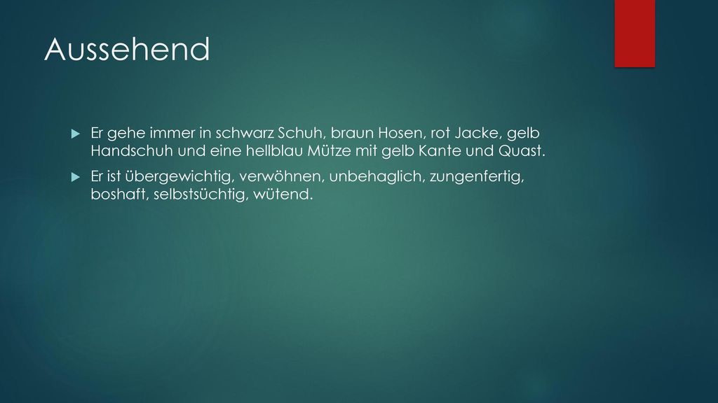 Aussehend Er gehe immer in schwarz Schuh, braun Hosen, rot Jacke, gelb Handschuh und eine hellblau Mütze mit gelb Kante und Quast.
