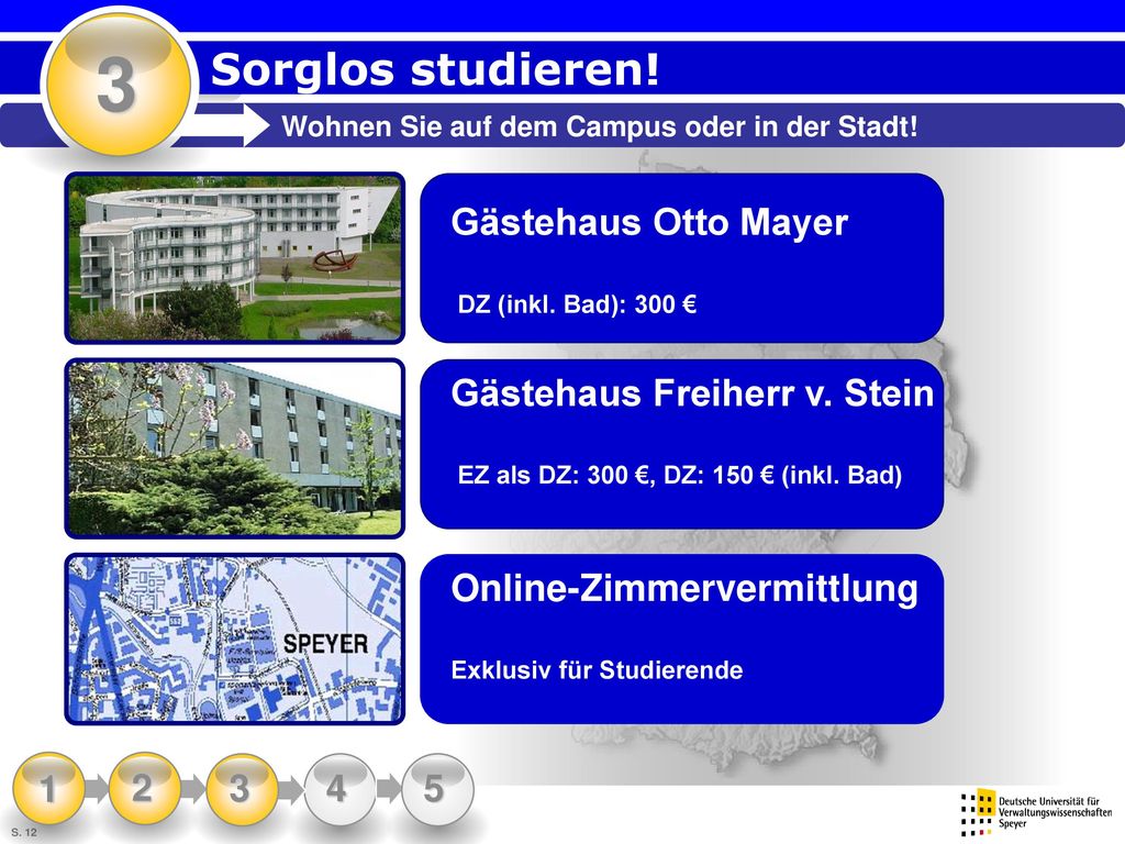 3 Sorglos studieren! Gästehaus Otto Mayer Gästehaus Freiherr v. Stein