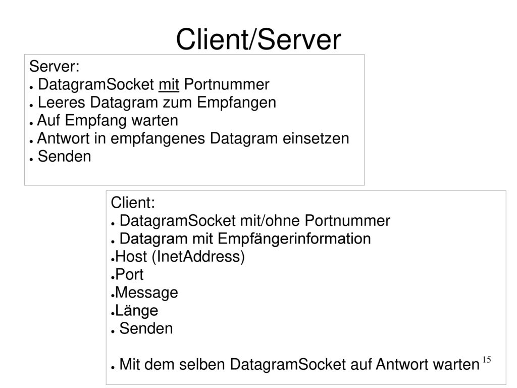 Client/Server Server: DatagramSocket mit Portnummer