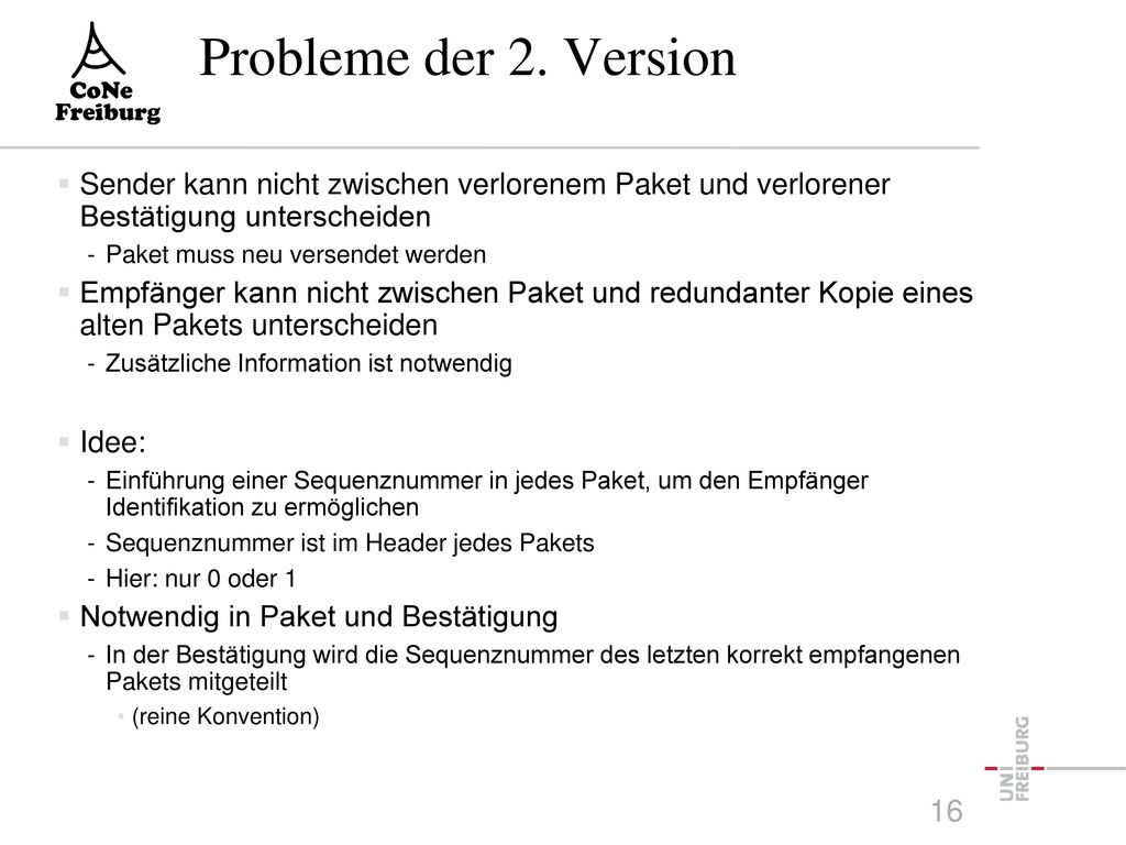 Probleme der 2. Version Sender kann nicht zwischen verlorenem Paket und verlorener Bestätigung unterscheiden.