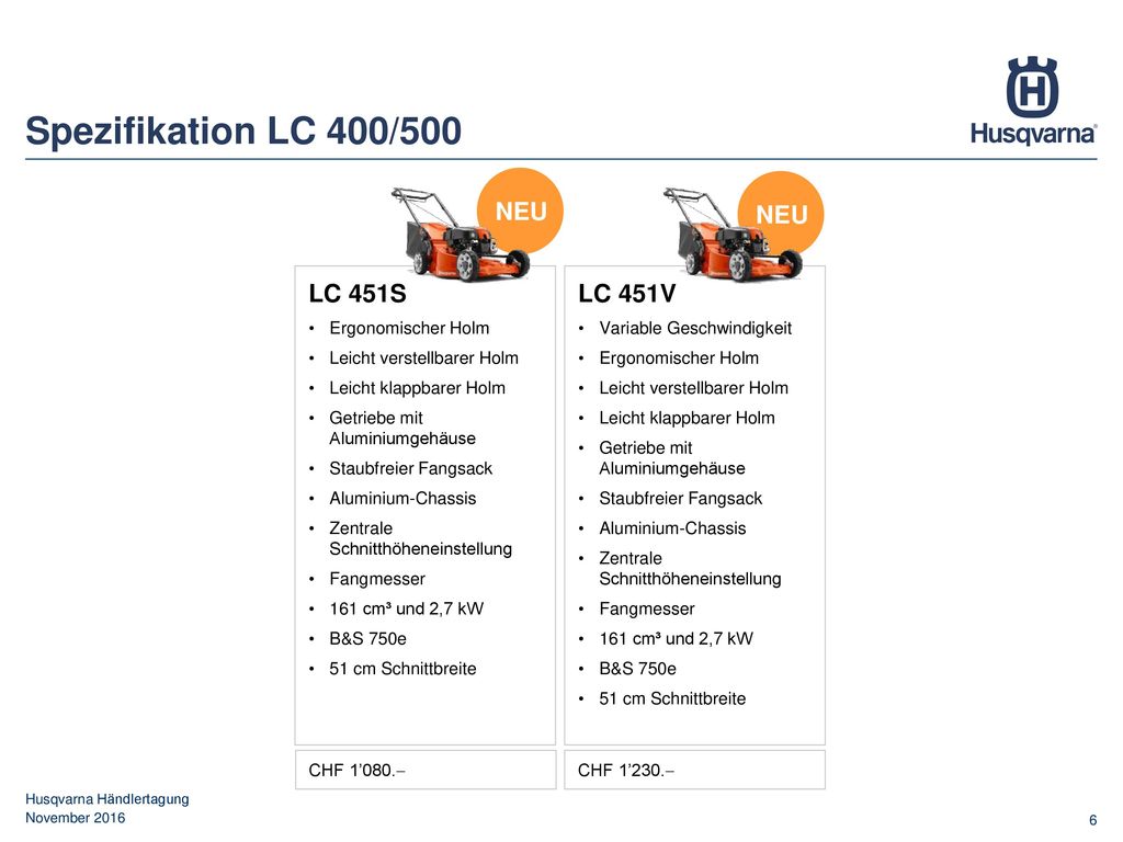 Spezifikation LC 400/500 NEU NEU LC 451S LC 451V Ergonomischer Holm