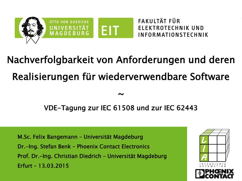 Nachverfolgbarkeit von Anforderungen und deren Realisierungen für wiederverwendbare Software ~ VDE-Tagung zur IEC und zur IEC 62443