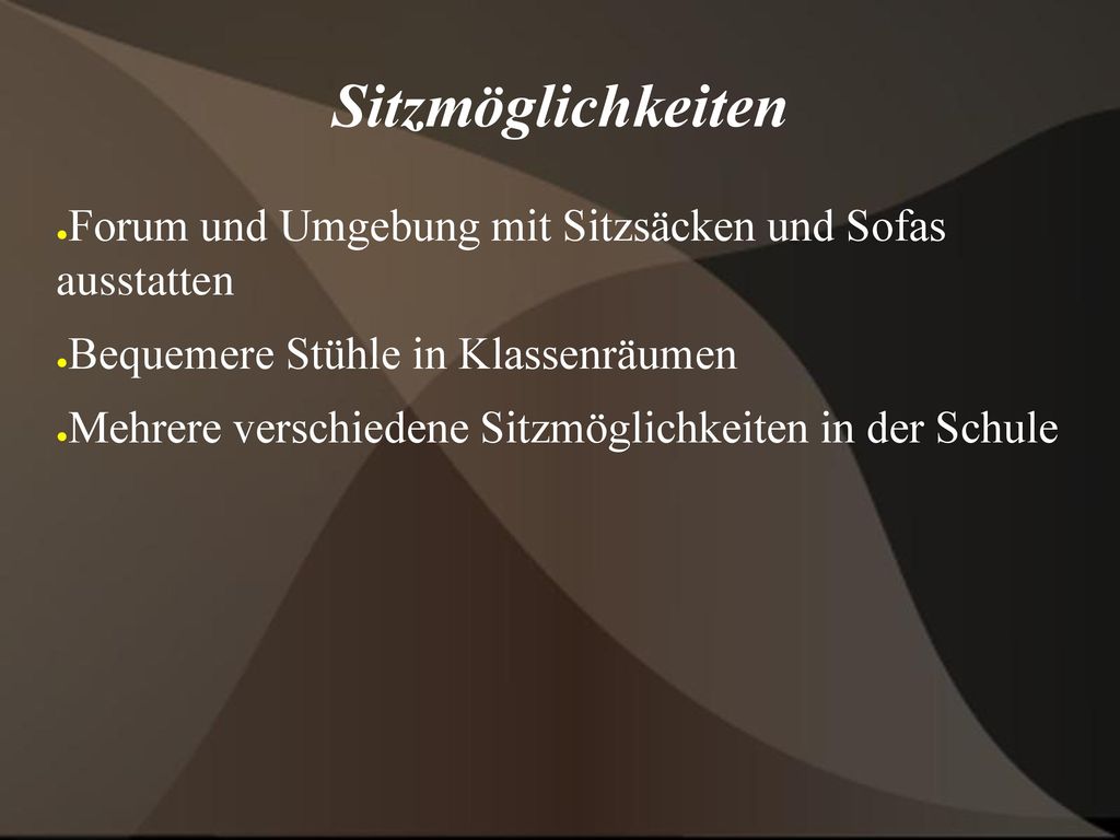 Sitzmöglichkeiten Forum und Umgebung mit Sitzsäcken und Sofas ausstatten. Bequemere Stühle in Klassenräumen.