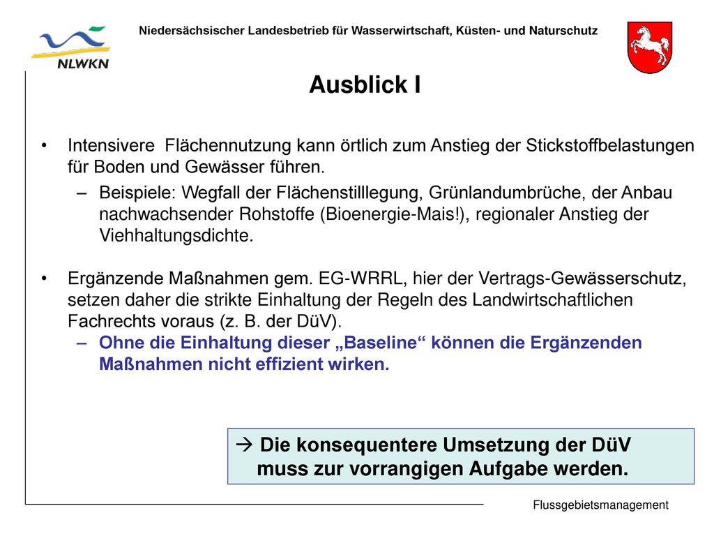 Ausblick I Intensivere Flächennutzung kann örtlich zum Anstieg der Stickstoffbelastungen für Boden und Gewässer führen.
