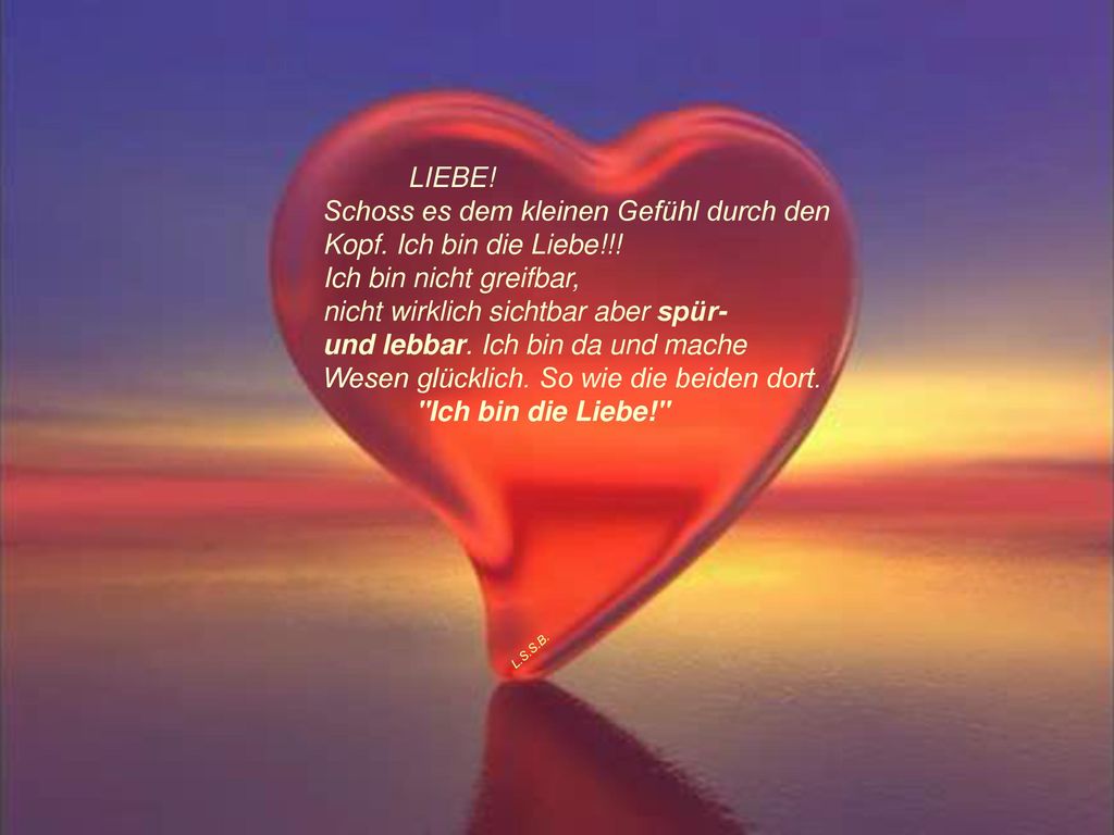 Schoss es dem kleinen Gefühl durch den Kopf. Ich bin die Liebe!!!