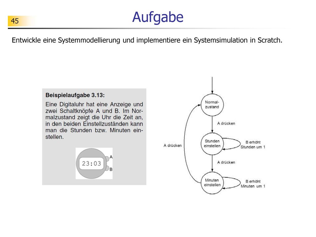 Aufgabe Entwickle eine Systemmodellierung und implementiere ein Systemsimulation in Scratch.