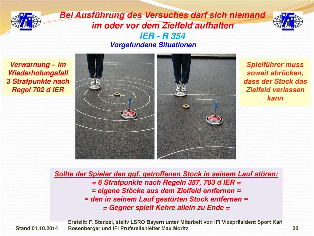 Bei Ausführung des Versuches darf sich niemand im oder vor dem Zielfeld aufhalten