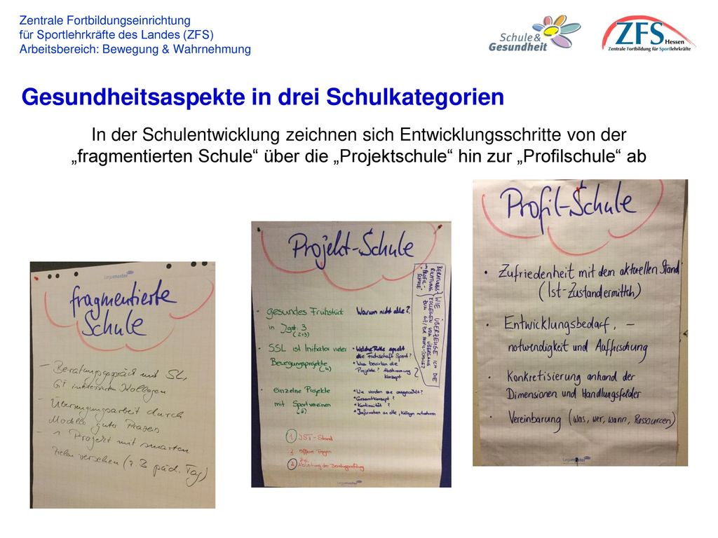 Gesundheitsaspekte in drei Schulkategorien