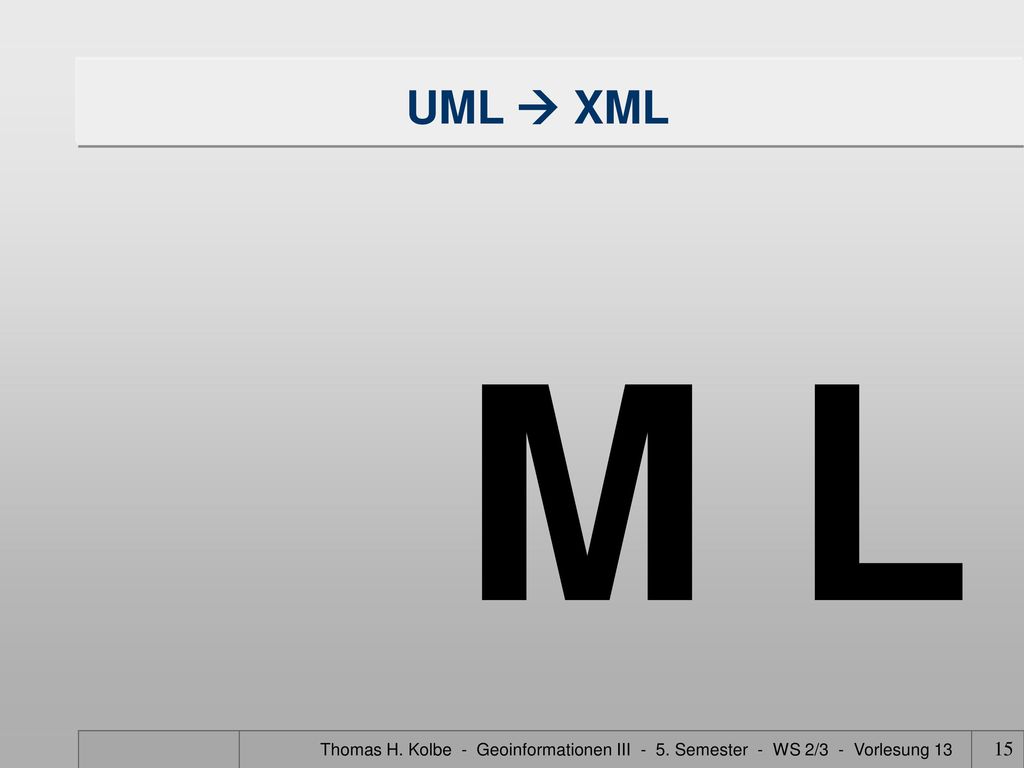 UML  XML M L Thomas H. Kolbe - Geoinformationen III - 5. Semester - WS 2/3 - Vorlesung 13