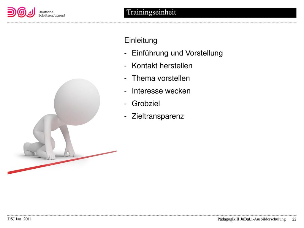 Trainingseinheit Einleitung. Einführung und Vorstellung. Kontakt herstellen. Thema vorstellen. Interesse wecken.