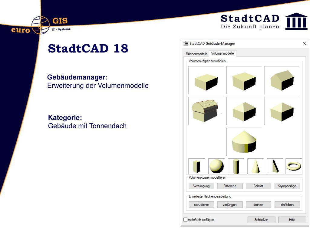 StadtCAD 18 Gebäudemanager : Freie Formen Grundform: a) Rechteck
