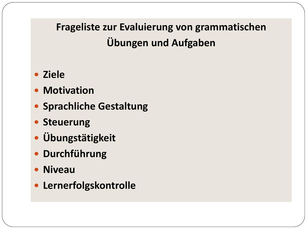 Frageliste zur Evaluierung von grammatischen