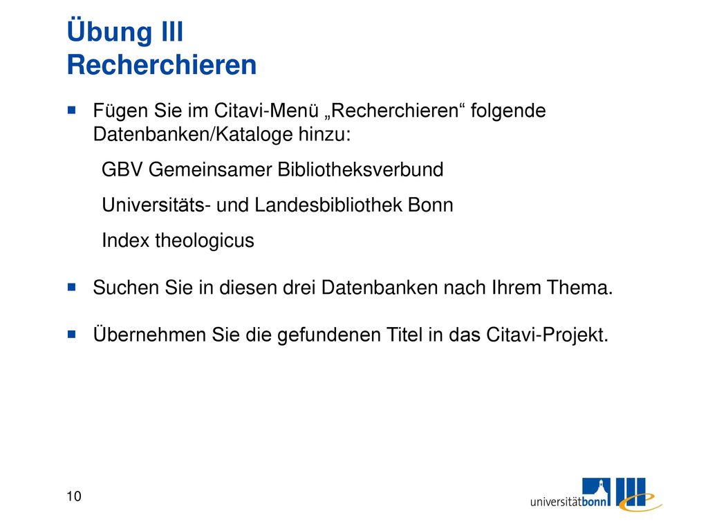 Übung IV Import aus Datenbanken/Katalogen