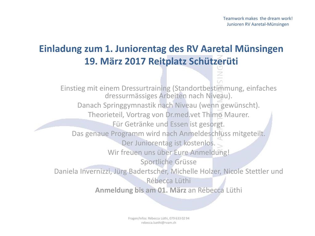 Teamwork makes the dream work! Junioren RV Aaretal-Münsingen