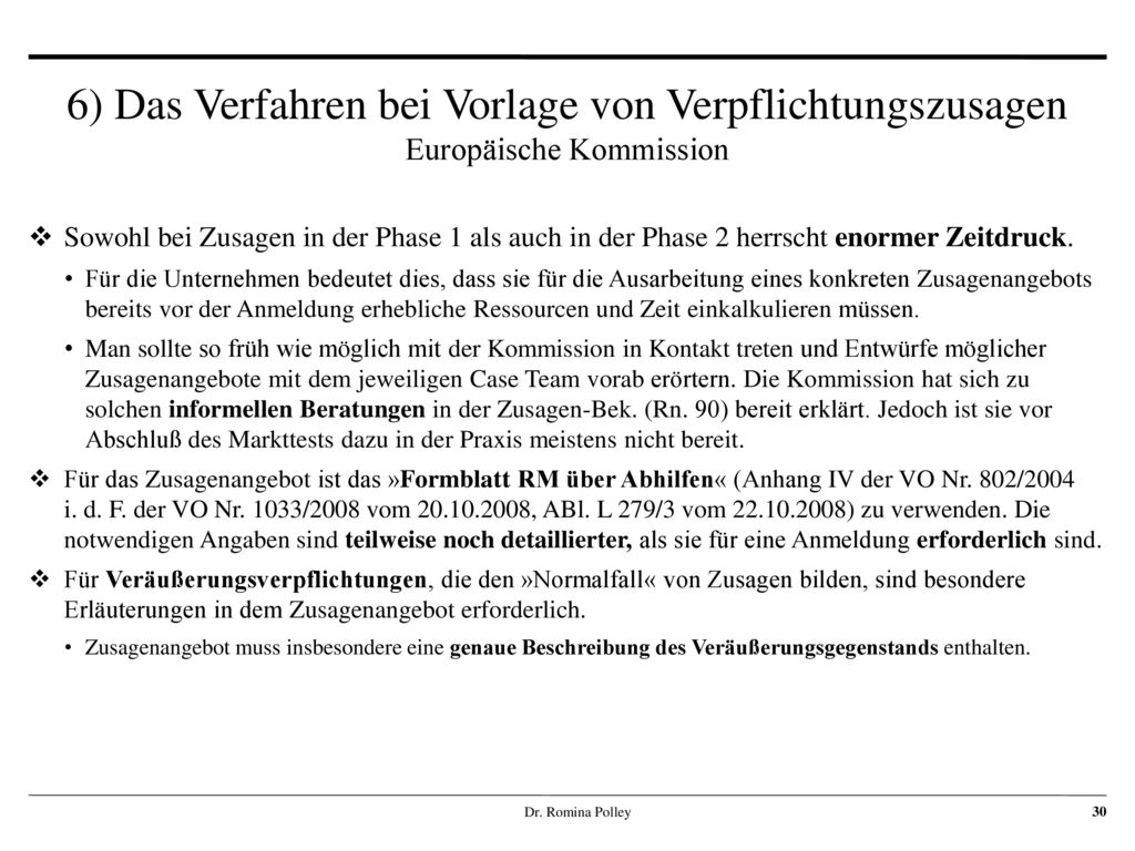 6) Das Verfahren bei Vorlage von Verpflichtungszusagen Europäische Kommission