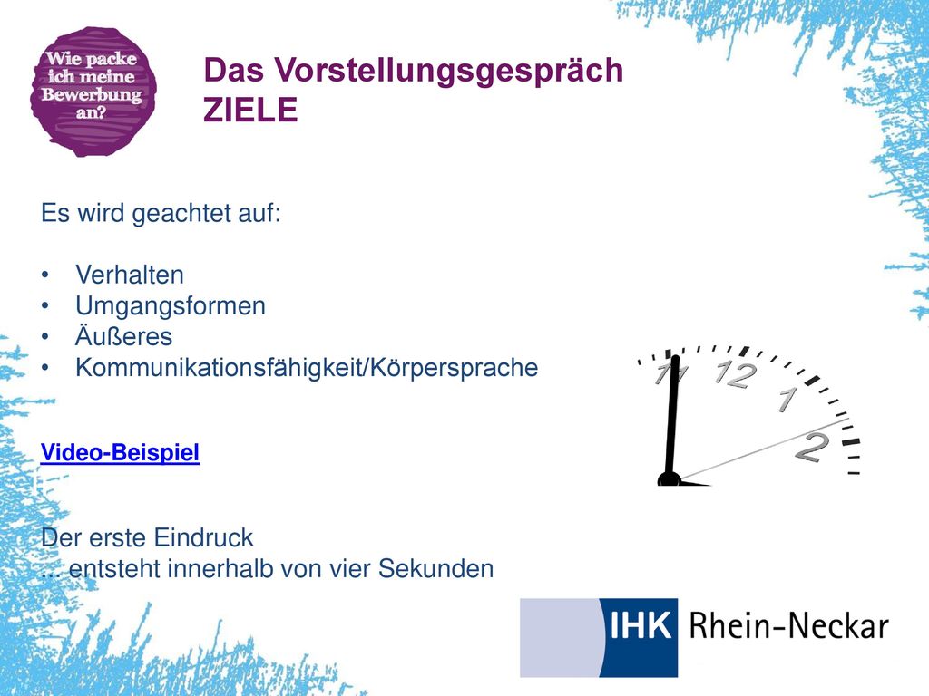 IHKs... Das Vorstellungsgespräch ZIELE Es wird geachtet auf: Verhalten