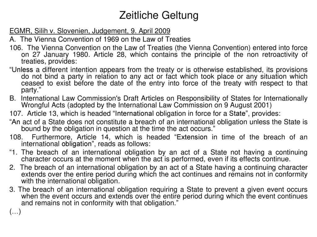 Zeitliche Geltung EGMR, Silih v. Slovenien, Judgement, 9. April 2009