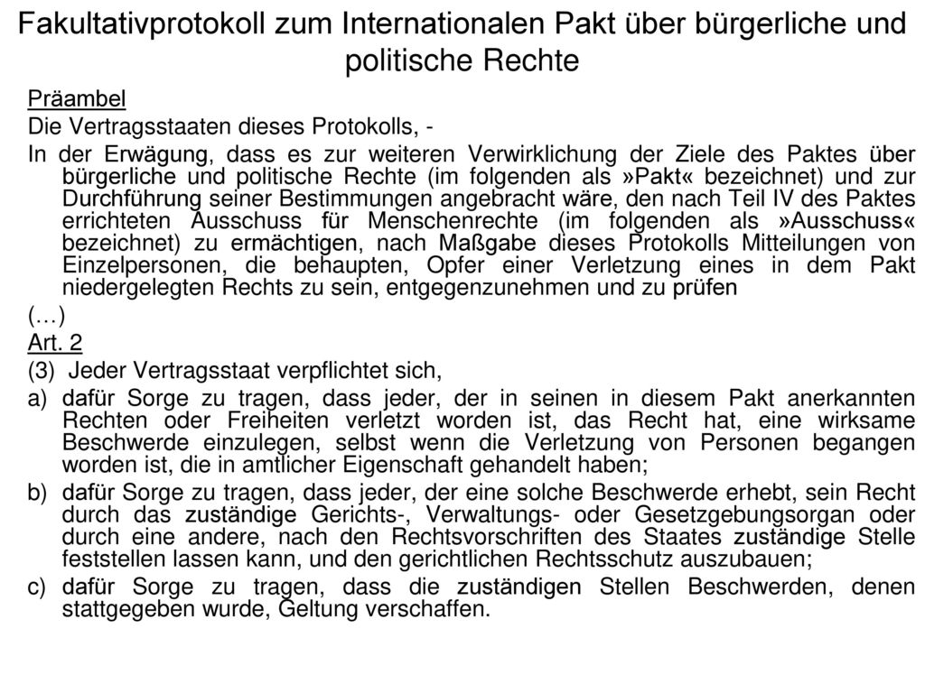 Fakultativprotokoll zum Internationalen Pakt über bürgerliche und politische Rechte