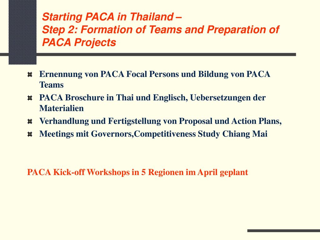 Starting PACA in Thailand – Step 2: Formation of Teams and Preparation of PACA Projects