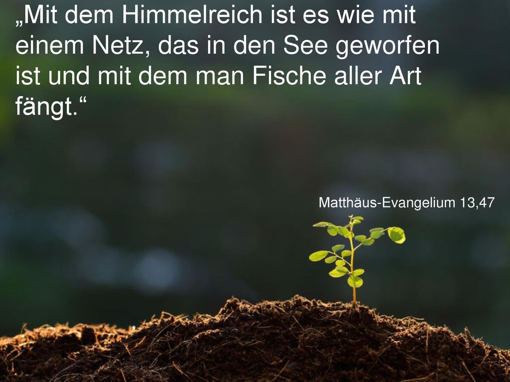 „Mit dem Himmelreich ist es wie mit einem Netz, das in den See geworfen ist und mit dem man Fische aller Art fängt.