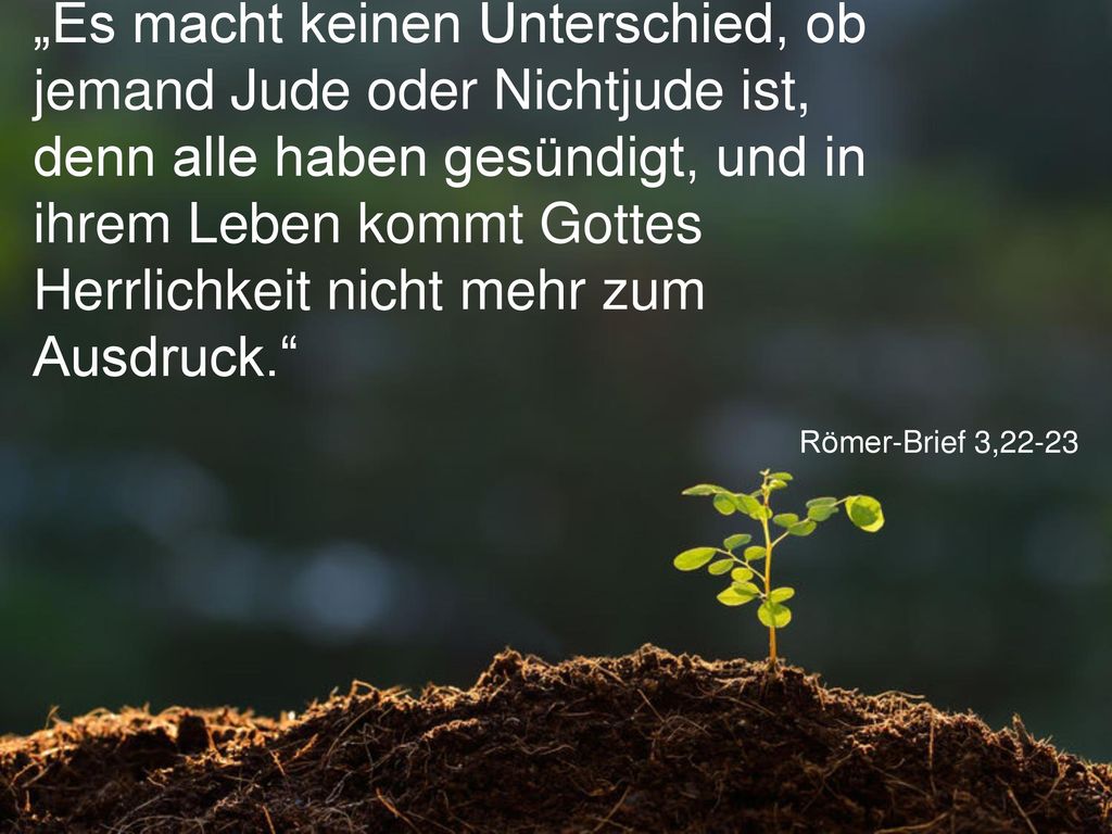 „Es macht keinen Unterschied, ob jemand Jude oder Nichtjude ist, denn alle haben gesündigt, und in ihrem Leben kommt Gottes Herrlichkeit nicht mehr zum Ausdruck.