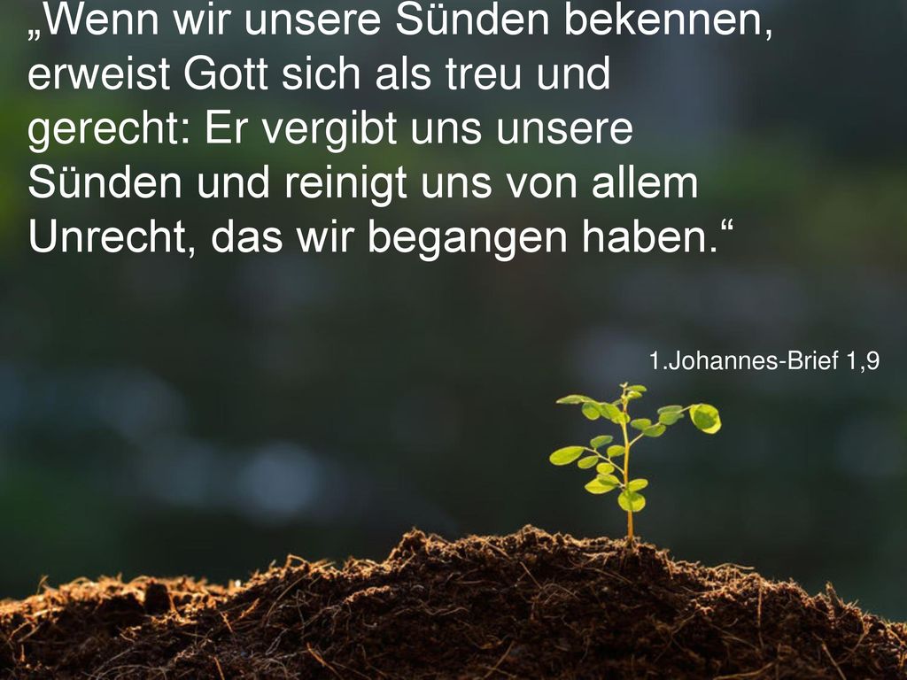 „Wenn wir unsere Sünden bekennen, erweist Gott sich als treu und gerecht: Er vergibt uns unsere Sünden und reinigt uns von allem Unrecht, das wir begangen haben.